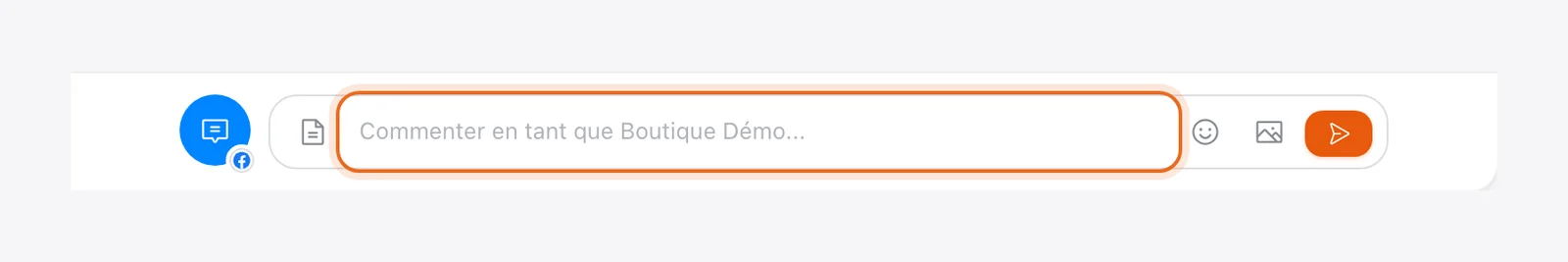 Champ « Commenter en tant que Boutique Démo… » entouré, sous le fil des commentaires d'une publication