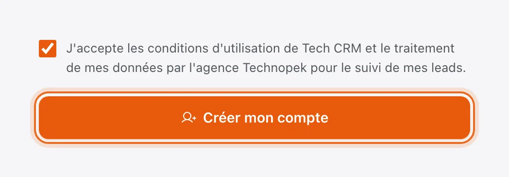 Case d'acceptation des conditions d'utilisation cochée et bouton « Créer mon compte » entouré, en bas du formulaire d'inscription